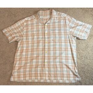 Tommy Bahama Button Down Shirt Men's XXL 100% Silk Original Fit Plaid Hawaiian